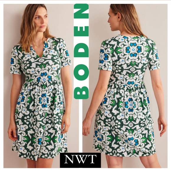 Boden Dresses & Skirts - Boden Easy Notch Neck Jersey Dress Trekking Green Opulent Pome 10 R
